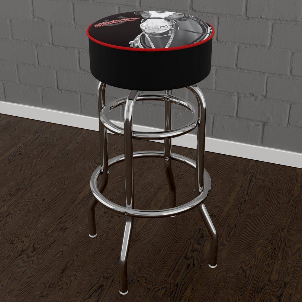 Budweiser Clydesdale Black 31 in. Black Backless Metal Bar Stool with Vinyl Seat