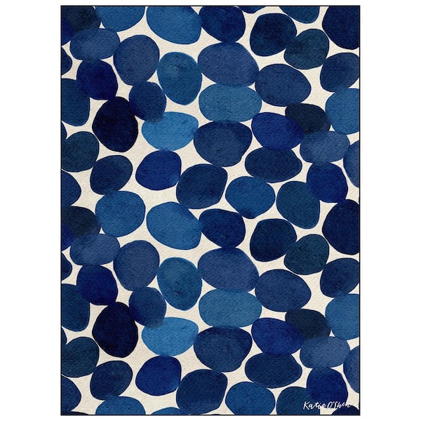 Blue 8' x 10' Smooth Stones I Washable Circles Art Area Rug Power-loomed Heavenly Softness with Non-Slipping Backing