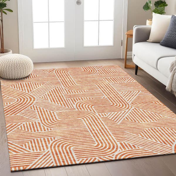 Chantille Machine Washable Indoor/Outdoor Abstract ACN917 Orange 8 ft. x 10 ft. Area Rug