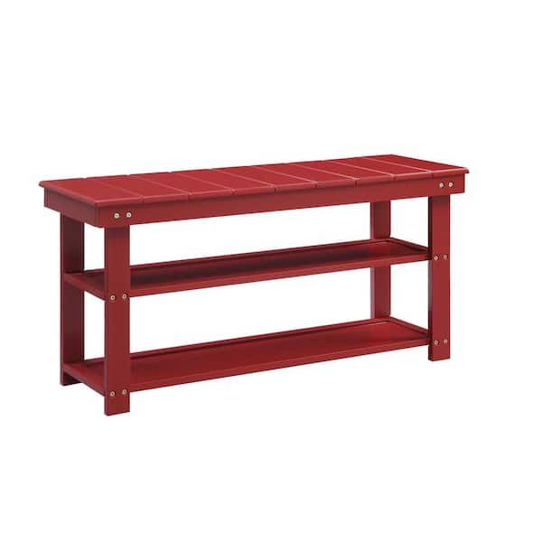 Convenience Concepts Oxford Cranberry Red Bench with Shelves 17 in. H x 35.5 in. W x 12 in. D
