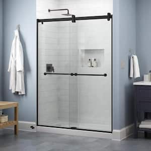 Everly 60 in. x 71 in. Contemporary Sliding Frameless Shower Door in Matte Black with Clear Glass