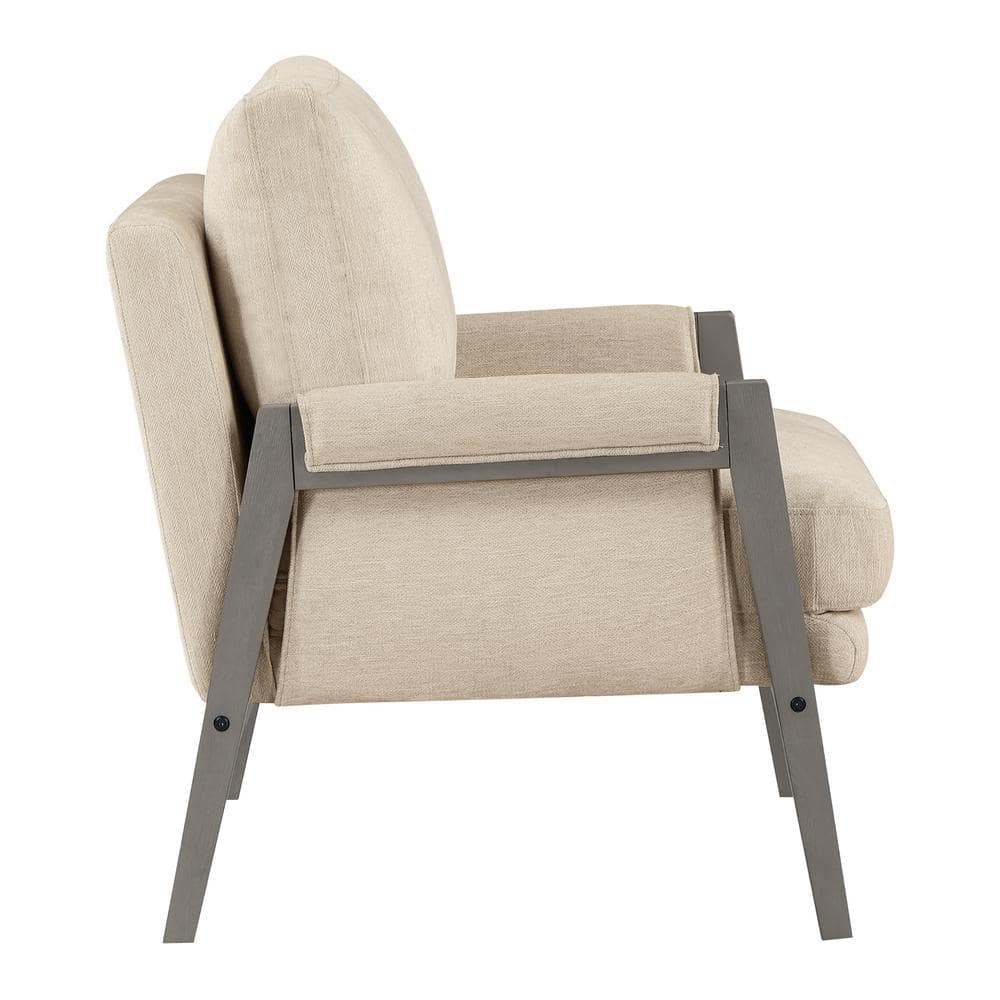 Linen Fabric Accent Chair with Brushed Grey Wood Frame