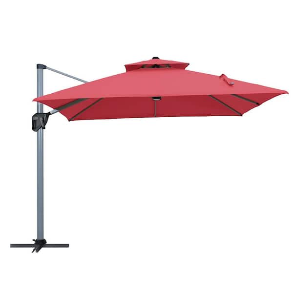 Boyel Living 11 ft. Patio Umbrella Outdoor Square Double Top Umbrella in Red with Bluetooth Ambient Light (without Umbrella Base)