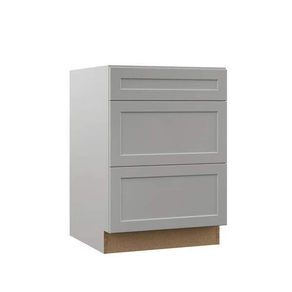 Hampton Bay Designer Series Melvern Assembled 24x34.5x23.75 in. Drawer Base Kitchen Cabinet in Heron Gray