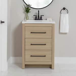 Hailey 25 in. W x 19 in. D x 35 in. H Single Sink Freestanding Bath Vanity in Beige Oak with White Cultured Marble Top