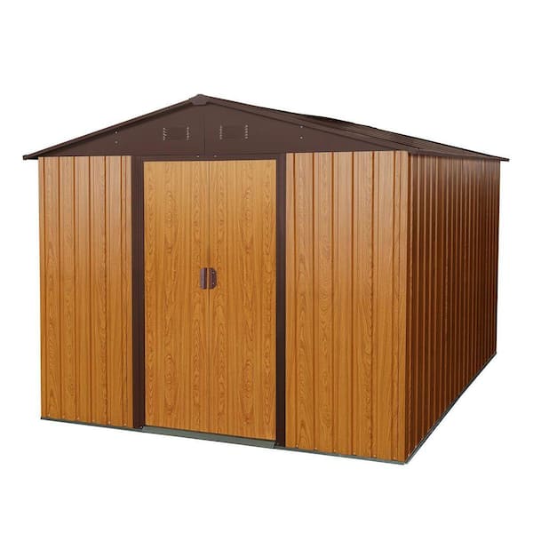 8 ft. W x 10 ft. D Metal Outdoor Storage Shed with Double Pitched Roof Lockable Door Foundation (80 sq. ft.) in Coffee