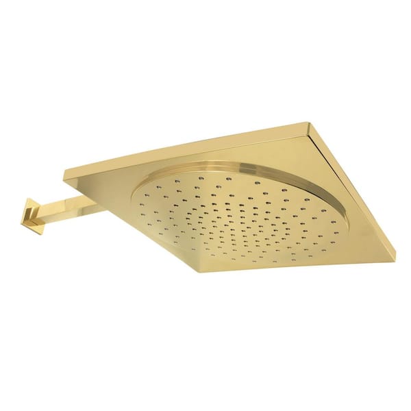 Kingston Brass Claremont 1-Spray Patterns 12 in. Rainfall Square Wall Mount Fixed Shower Head with 16 in. Shower Arm in Polished Brass