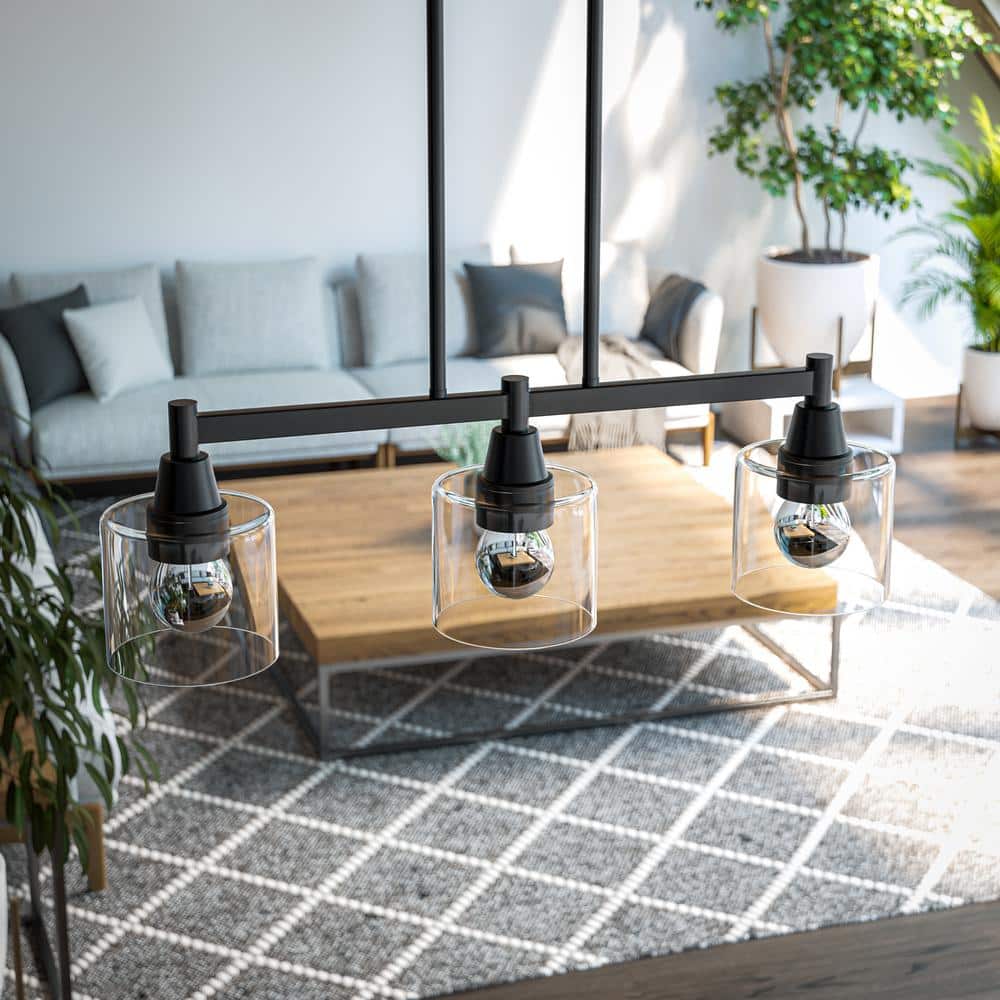 Matte Black Glass 3-Light Linear Island Pendant