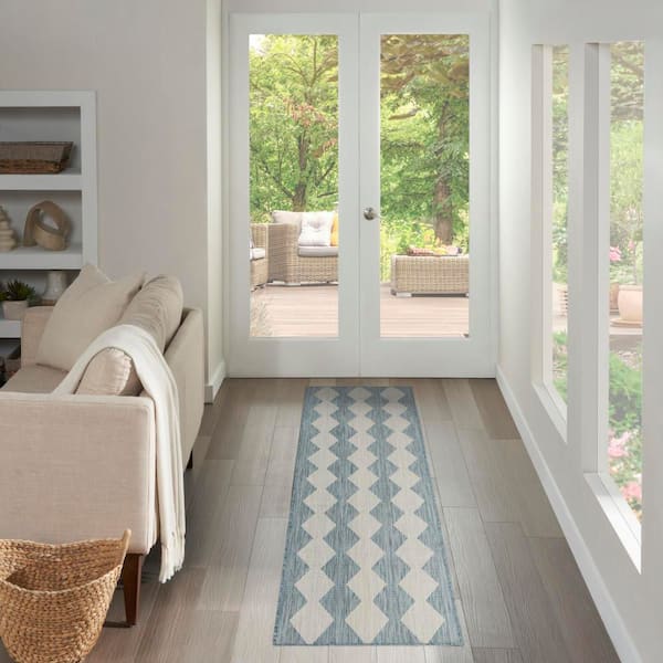 Positano Aqua 2 ft. x 12 ft. Diamond Contemporary Runner Area Rug