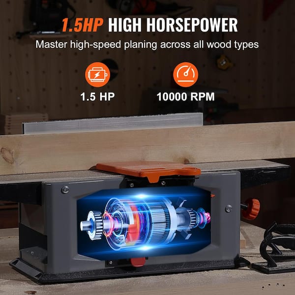 VEVOR Spiral Benchtop Jointer 6 in. 1.5HP 10000 RPM Bench Top Wood