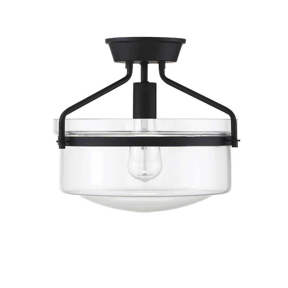Gardner Matte Black Drum Glass Semi-Flush Ceiling Light