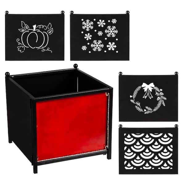 Evergreen 12 in. Battery Operated Plastic LED Planter with 4 Interchangeable Laser Cut Panels