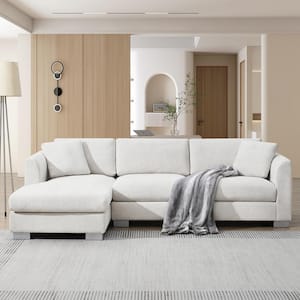 96 in. L Shaped Chenille Modern Cloud Sectional Sofa in Minsk Gray with 2-Pillows, Silver Aluminum Feet