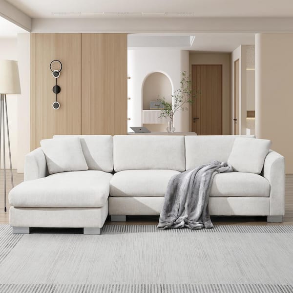 Harper & Bright Designs 96 in. L Shaped Chenille Modern Cloud Sectional Sofa in Minsk Gray with 2-Pillows, Silver Aluminum Feet