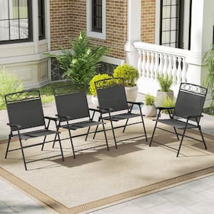 Costway Grey Metal Folding Armrest Portable Lawn Chair (Set of 4