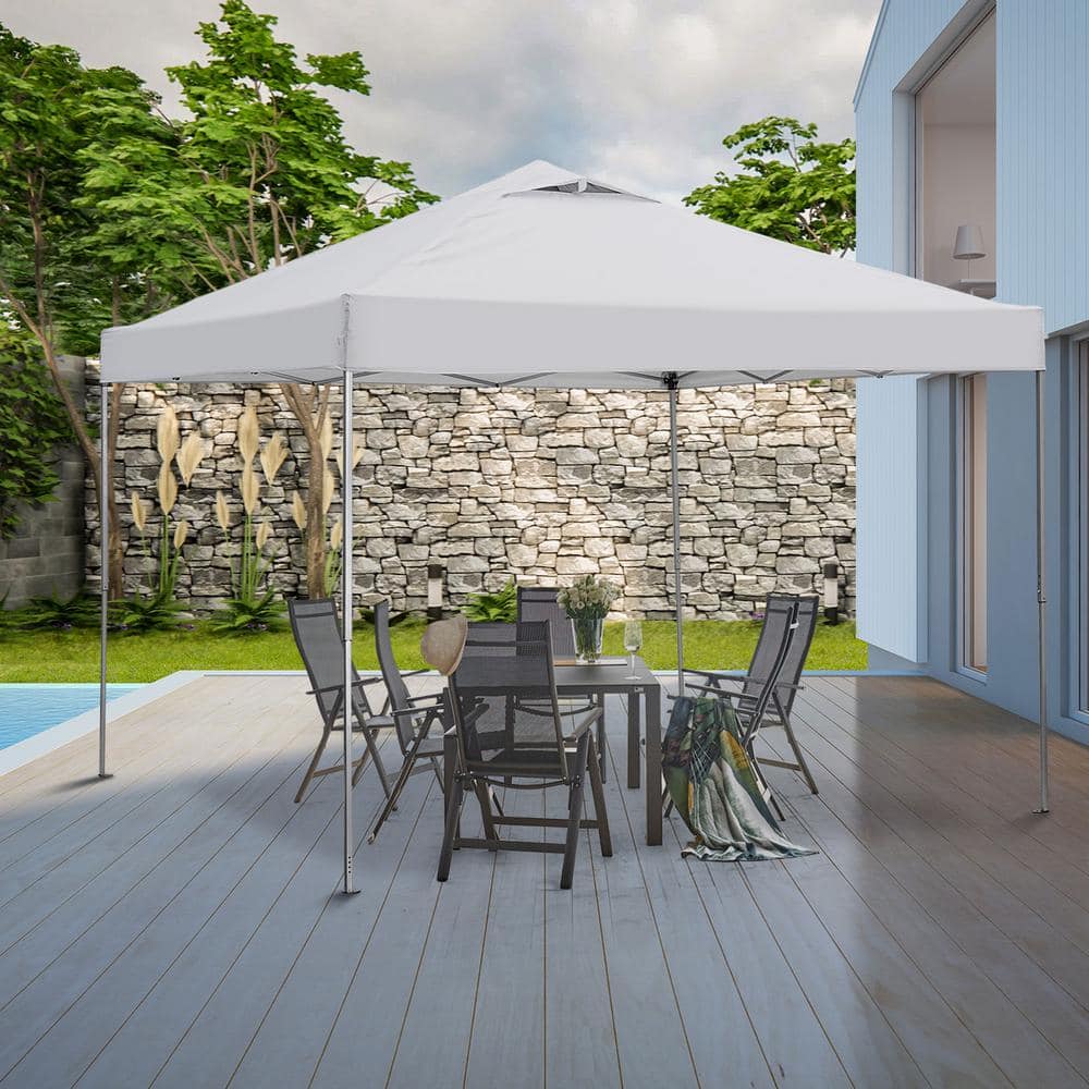 10 ft x 10 ft White Adjustable Height Outdoor Canopy Tent with Carry Bag