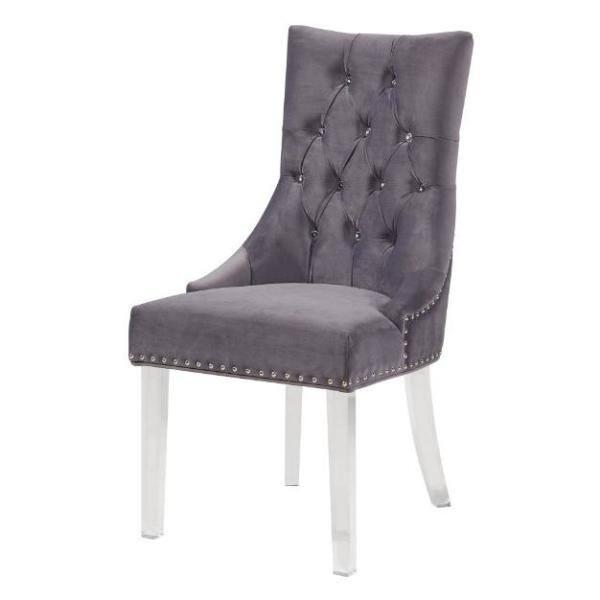 Gray Velvet Upholstered Side Chair with Acrylic Legs