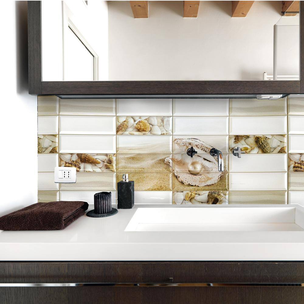 White and Beige Faux Pearl Shells 3D Vinyl Wall Paneling