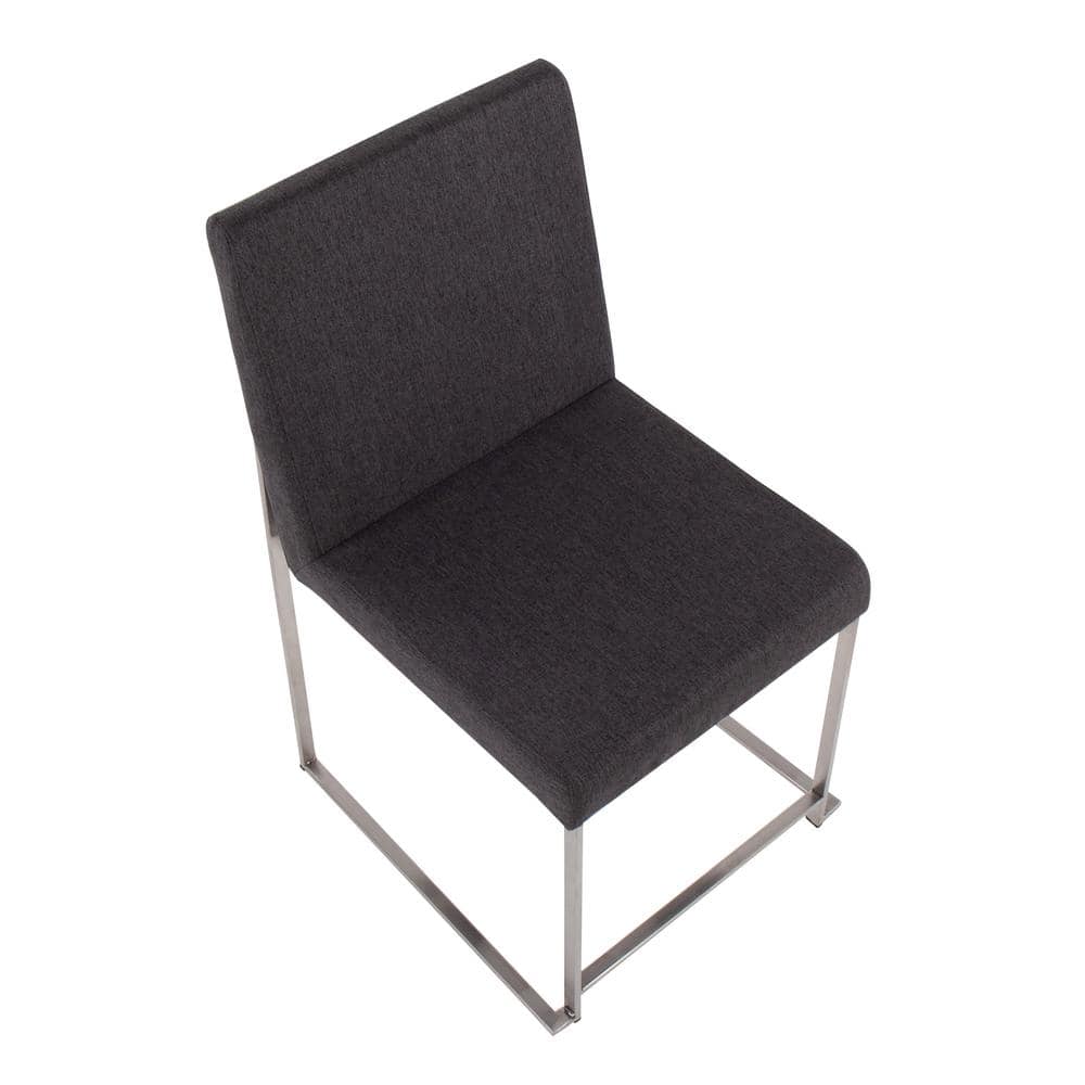 Extra-Comfort Upholstered Charcoal Faux Leather Side Chair with Brushed Stainless Steel Frame