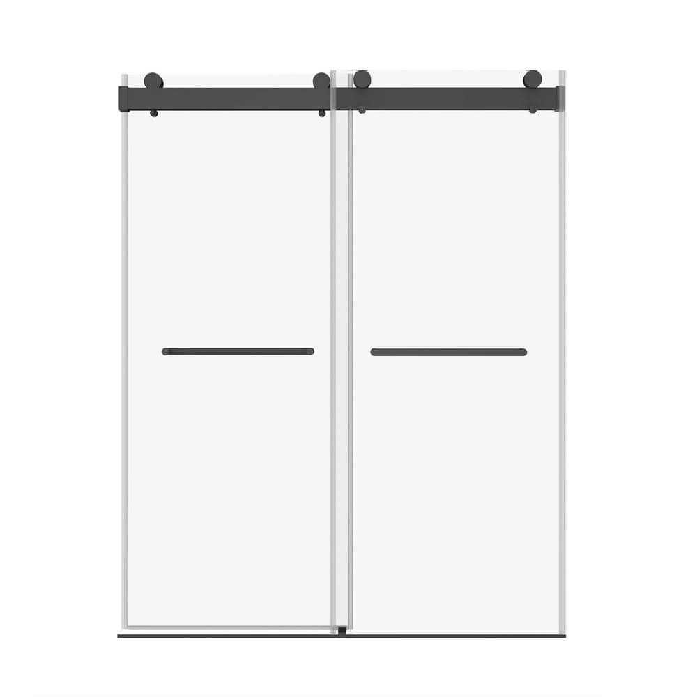 Matte Black Frameless Sliding Shower Door with Tempered Glass