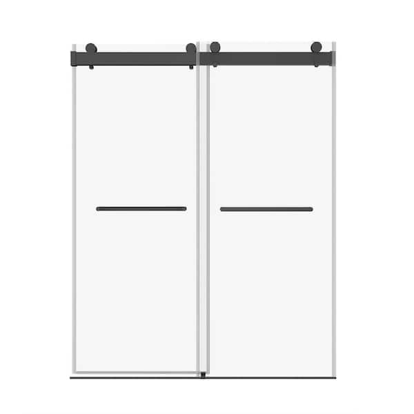 RAINLEX 56 in. to 60 in. W x 76 in. H Sliding Frameless Shower Door in Matte Black Finish with Tempered Glass