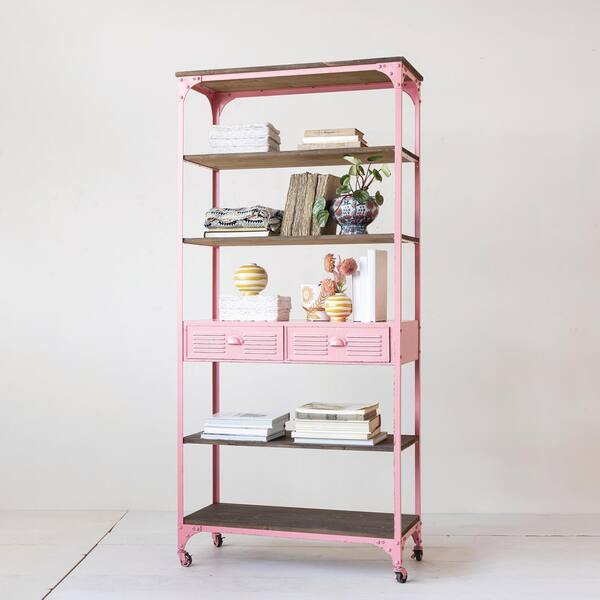 Storied Home 5-Tier Metal and Wood Shelving Unit with Drawers in