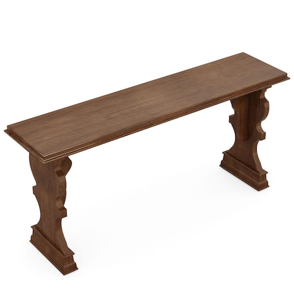 BYBLIGHT Turrella 63in. Brown Rectangle Wood Console Table, Vintage Sofa Table with Classical Legs, Entryway Table for Hallway
