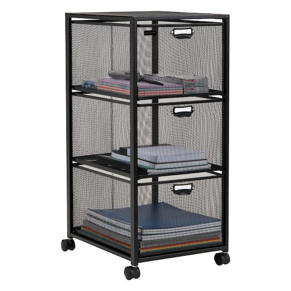 Mind Reader 3-Tier Metal 4-Wheeled Rolling Cart with Drawers in Black