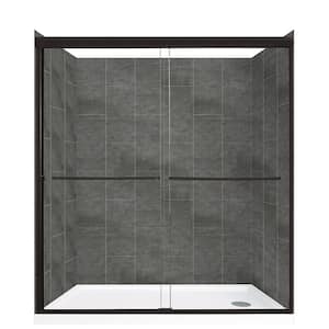 Cove Sliding 60 in. L x 30 in. W x 78 in. H Right Drain Alcove Shower Stall Kit in Slate and Matte Black Hardware