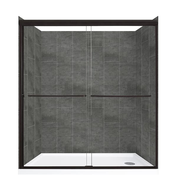 CRAFT + MAIN Cove Sliding 60 in. L x 30 in. W x 78 in. H Right Drain Alcove Shower Stall Kit in Slate and Matte Black Hardware