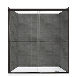 Cove Sliding 60 in. L x 32 in. W x 78 in. H Right Drain Alcove Shower Stall Kit in Slate and Matte Black Hardware