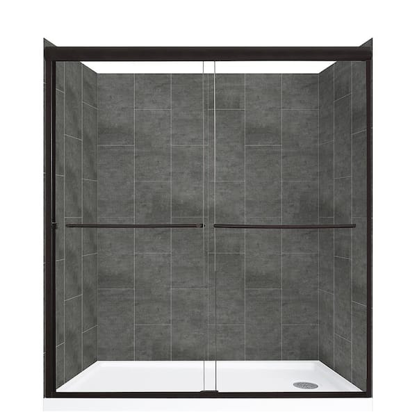 CRAFT + MAIN Cove Sliding 60 in. L x 32 in. W x 78 in. H Right Drain Alcove Shower Stall Kit in Slate and Matte Black Hardware