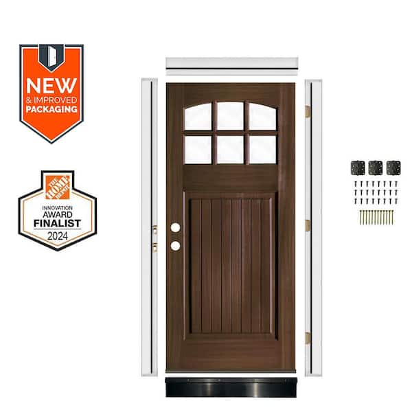 36in.x80in. RH 6-Lite Arch Clear Glass Black Stain Hemlock Wood AssemblyRequired Front Door Kit w/QuickAssembleJamb, VG