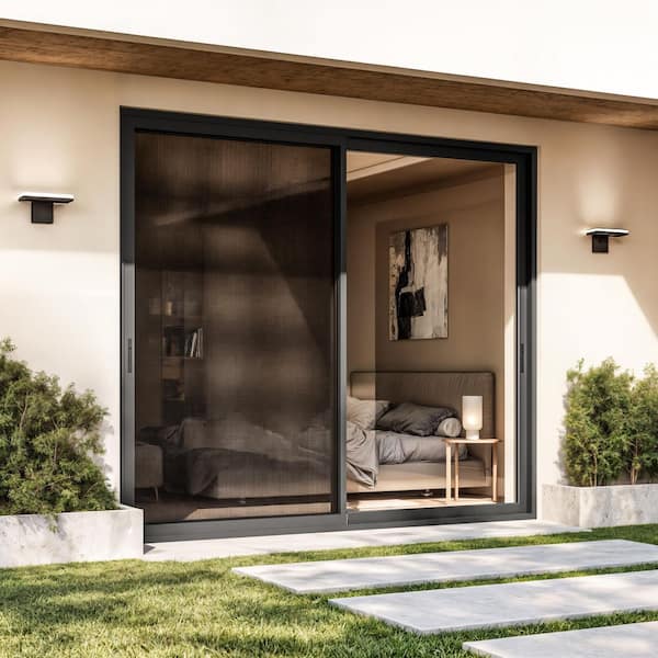 Teza 155 Series 96 in. W. x 80 in. Matte Black Universal Hand Aluminum Multi-Sliding Door