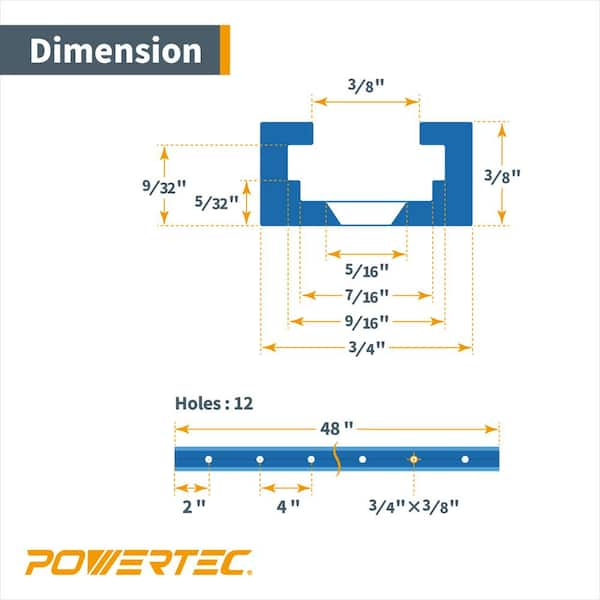 POWERTEC 48 in. Double-Cut Profile Universal T-Track with