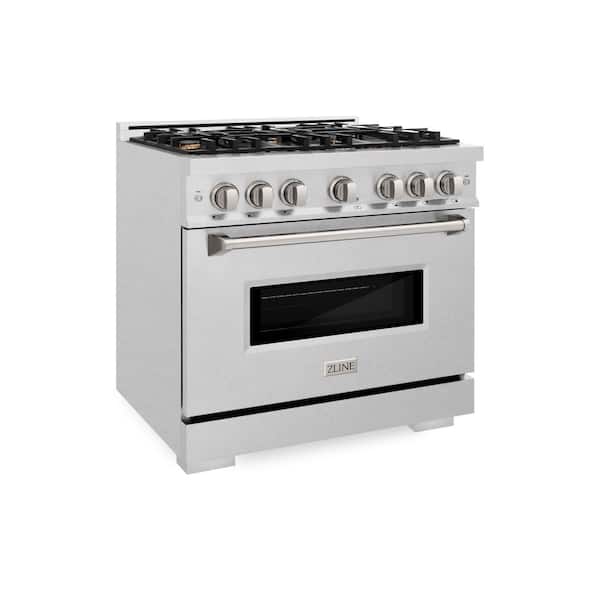36 in. Classic Dual Fuel Range with Gas Cooktop and Electric Oven in Satin Stainless Steel with 6 Brass Burners