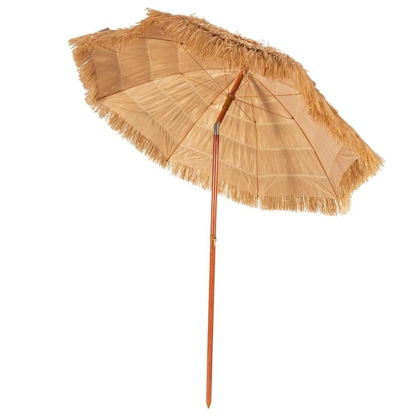 Costway 6.5 ft. Iron Tilt Beach Umbrella in Khaki Hawaiian Patio Portable