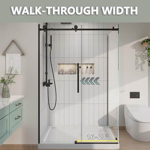 Modern 44-48 in. W x 32.25 in. D x 72 in. H Frameless Corner Sliding Shower Door Enclosure in Matte Black Clear Glass