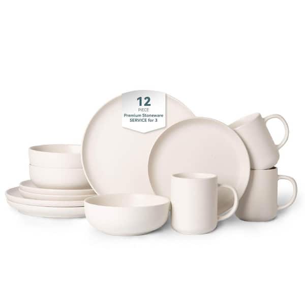 Siavonce 12-Piece Stoneware Dinnerware Sets with Mugs, Microwave and Dishwasher Safe, Non-Toxic Dinnerware Set, White