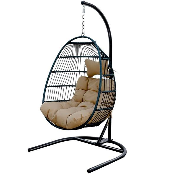 Mondawe Patio Hanging Wicker Rattan Egg Chair Single Seat Swing With Brown Cushion Mty 00220 Mondawe Patio Hanging Wicker Rattan Egg, Single Person Swing Chair With Stand