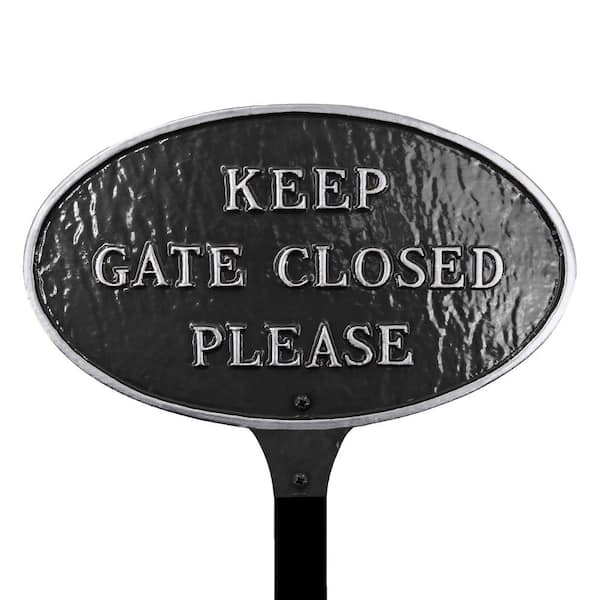Montague Metal Products Keep Gate Closed Please Small Oval Statement Plaque with Lawn Stake Black/Silver
