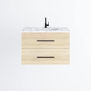 Napa 36 W x 22 D x 21-3/4 H Single Sink Bathroom Vanity Wall Mounted in White Oak with Carrera Marble Countertop