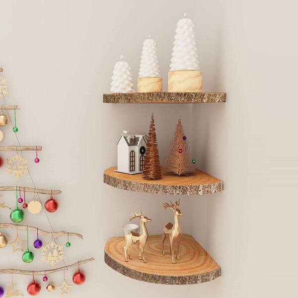 7 in. W x 11 in. D Rustic Wood Decorative Wall Shelf 3-Pieces