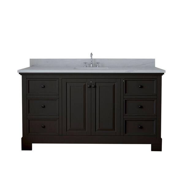 Alya Bath Richmond 60 in. W x 22 in. D Single Vanity in Espresso with Marble Vanity Top in White with White Basin