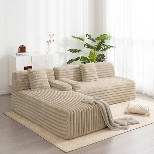 Nestfair 73 in. Faux Rabbit Fur Fabric Free-combined Sectional Sofa in. Light Coffee