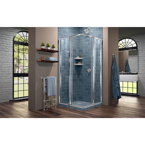Small Bathroom Glass Enclosure Shower Stall with 2 Hinged Doors