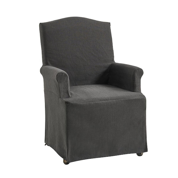 JAYDEN CREATION Adelina Charcoal Traditional Roll Arm Dining Chair with Hooded Caster Wheels