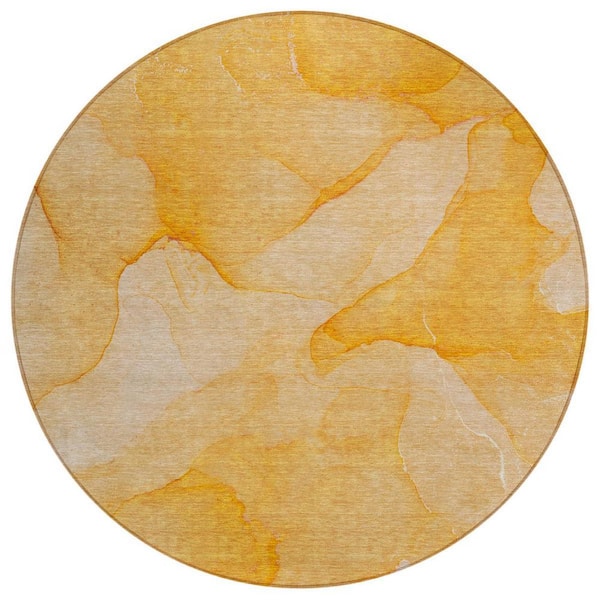 Orange 8 Round ft. Woven Abstract Polyester Round Indoor/Outdoor Area Rug