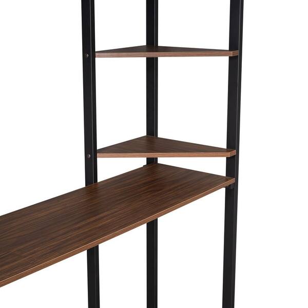 aisword - Black Full Size Metal Loft Bed with 2-Shelves and 1-Desk -