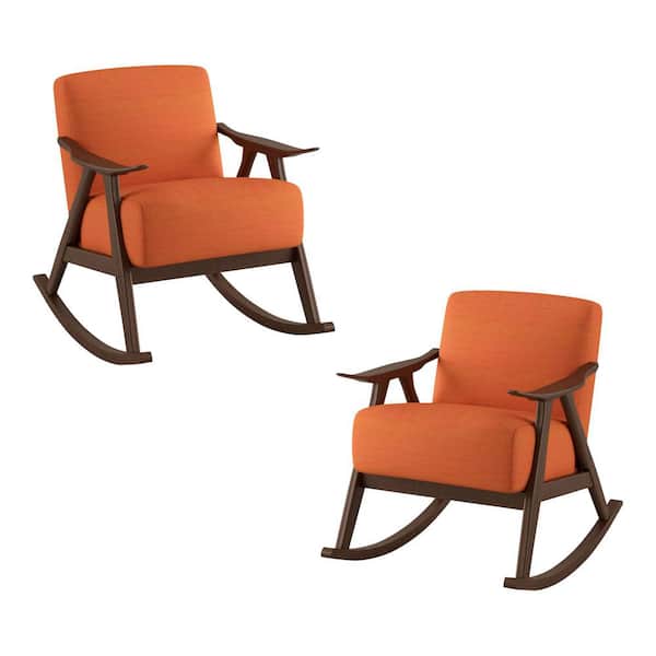 EVERGLADE HOME Bracco Orange Mid-Century Fabric Upholstery Solid Wood Rocking Chair (Set of 2)